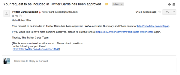 Twitter Cards approval
