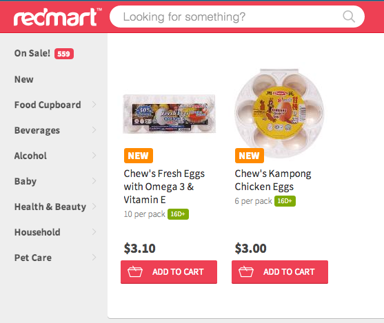 RedMart is carrying Chew's branded eggs in the online shop with guranteed 16+ days freshness
