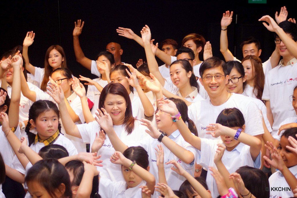 Members of Parliament, Mr Teo Ser Luck and Ms Penny Low at the filming of the music video, Moments of Love, for My Singapore Project